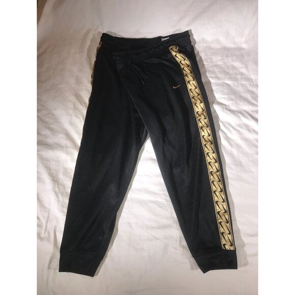 Nike Women's Black & Gold Swoosh Athletic Sweatpants Joggers - Picture 1 of 10
